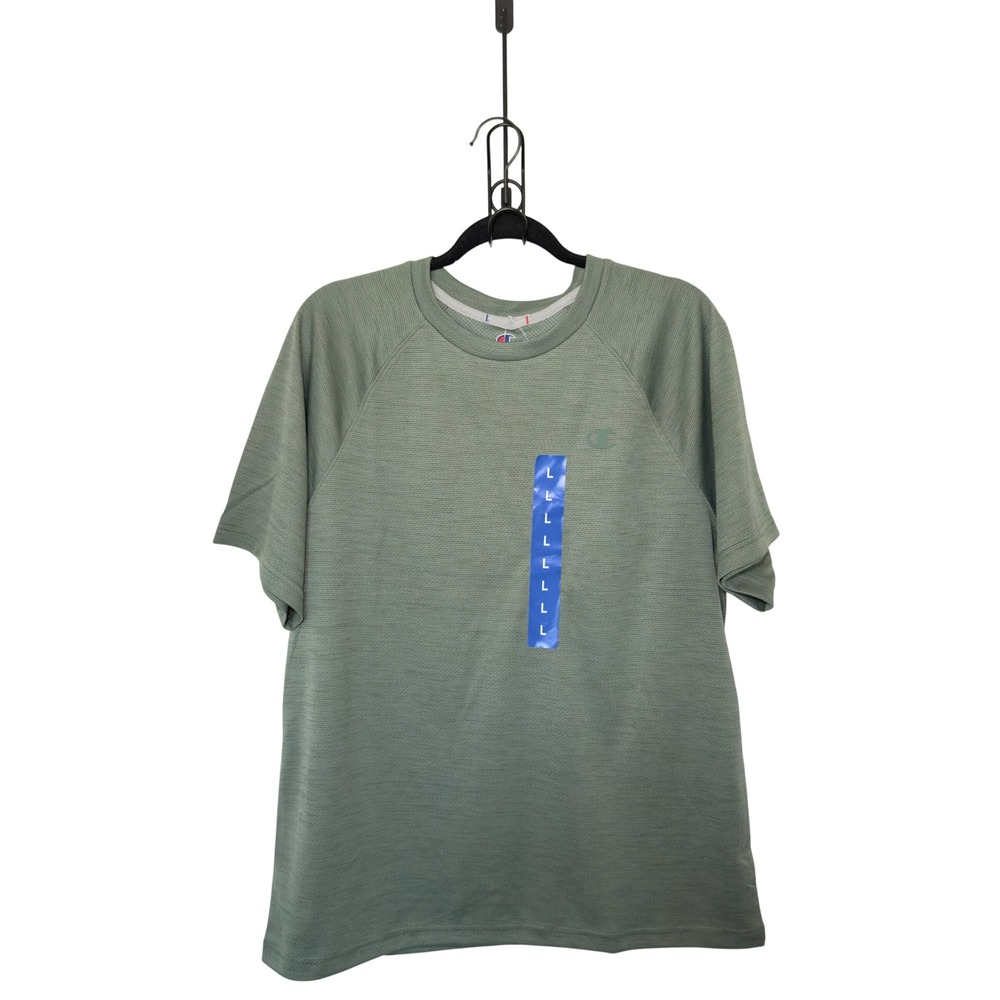 Champion Men Large Green Moisture Wicking Active Tee Raglin Sleeve Athletic